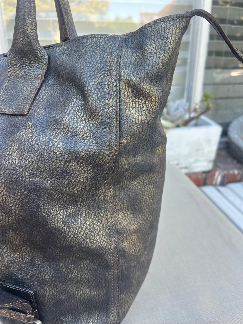 Leather Duffel Bag in Distressed Black-Brown - Image 6